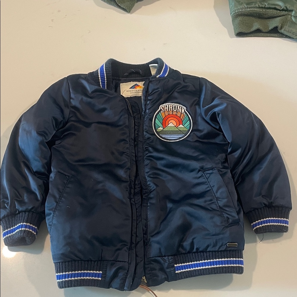 Scotch Shrunk Retro Sunset Graphic Bomber in Navy